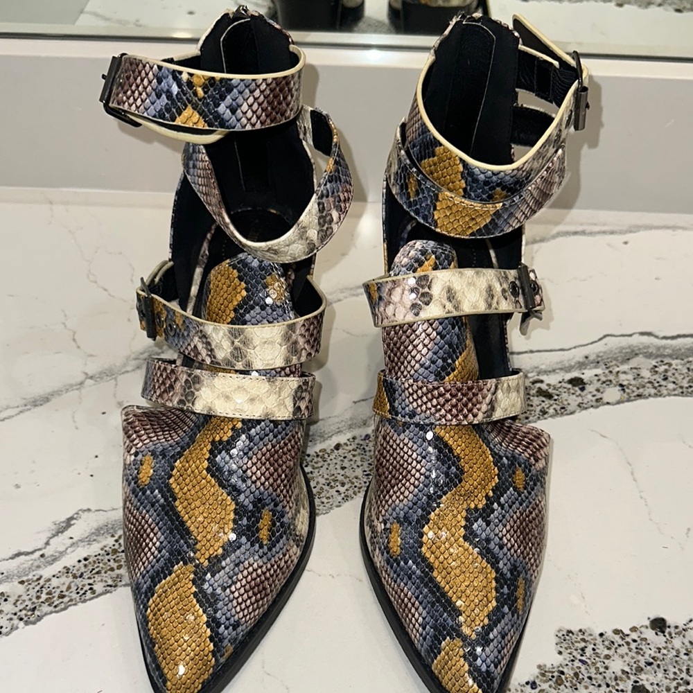 Booties with Snakeskin Pattern and Straps
